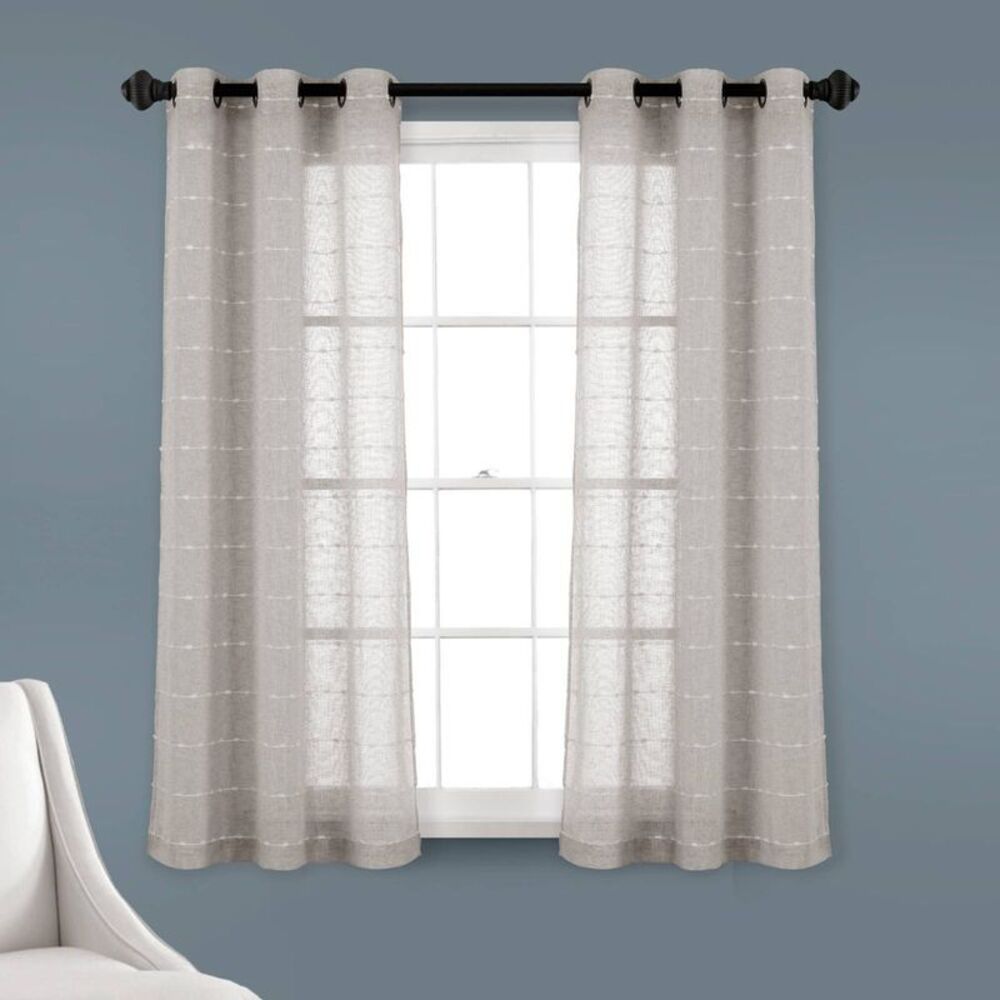 Lush Décor 2pk Farmhouse Textured Grommet Sheer Curtains - Gray 63x38